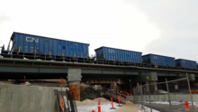 Four CN Westray Coal Hoppers heading west through Winnipeg, MB. CNWestrayCoalHoppers.png