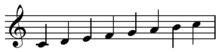 C major scale, treble clef. Play (help*info) C scale treble clef.png