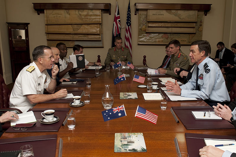 File:Chairman of the Joint Chiefs of Staff Navy Adm. Mike Mullen, left, and Australian Defense Force Air Chief Marshal Angus Houston, right, conduct bilateral meetings at the Victoria Barracks in Melbourne 101109-N-TT977-019.jpg