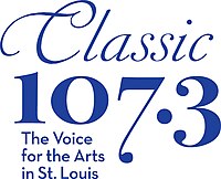 Classic 107.3 logo for radio station at 107.3FM and 96.3-HD2 in the St. Louis area. "The Voice for the Arts in St. Louis"