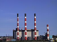 Photograph of the Courtenay Bay smokestacks. CourtenayBaySmokestacks.JPG