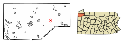 Location of Townville in Crawford County, Pennsylvania.