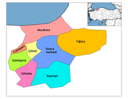 Mapa dos distritos da província de Düzce