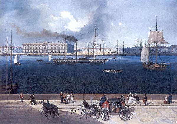 The Prussian Crown Prince and Princess arrive on the steamer "Ishora" in St. Petersburg in June 1834, painting by Leopold Ludwig Müller