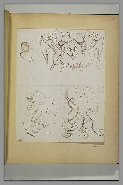 File:Delacroix - Etudes d'anges tenant un écusson études de figures, RF 10282, Recto.jpg