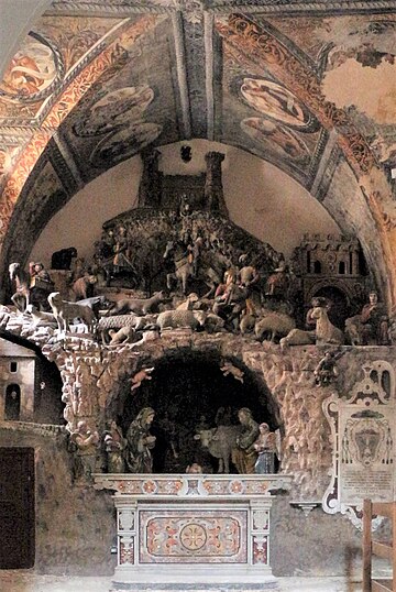 The stone nativity scene in the Cathedral of Matera. Duomo di matera, interno, cappella del presepe, con resti duecenteschi 2.jpg