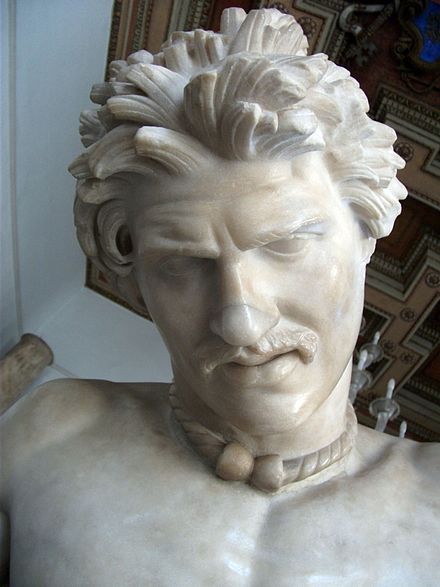 The Dying Gaul, Roman copy of a Hellenistic original, showing the face, hairstyle and torc of a Gaul or Galatian
