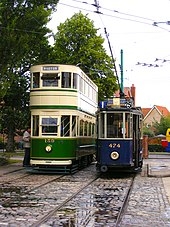 Blackpool Standard No. 159 and Amsterdam single decker No. 474 trams in service at the museum in 2009 East Anglian Transport Museum - geograph.org.uk - 1735600.jpg