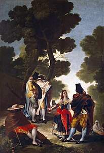 La promenejo de Andaluzio aŭ La maja y los embozados, pentraĵo de Goya en 1777, ene de la ĝenrisma serio de la kartonoj por murtapetoj.[17]