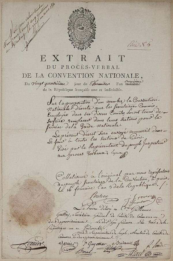 Extrait du procès-verbal de la convention nationale du vongt-quatrième jour de Thermidor l'an deuxième de la République, Paris Musées 20230910202229.jpg