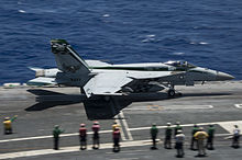 VFA-195 F/A-18E launches from USS George Washington in May 2015 FA-18E of VFA-195 launches from USS George Washington (CVN-73) in May 2015.JPG