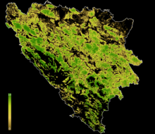 Forest Landscape Integrity Index map of Bosnia and Herzegovina. FLII Bosnia Herzegovina.png