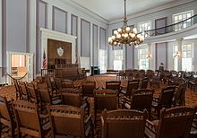 The restored House Chamber in 2016. Former House Chamber, Alabama State Capitol 20160713 2.jpg