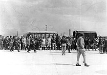 Officers of the 477th Bombardment Group at Freeman Field, Indiana, about to board air transports to take them to Godman Field, Kentucky. Freeman Field Mutiny.jpg