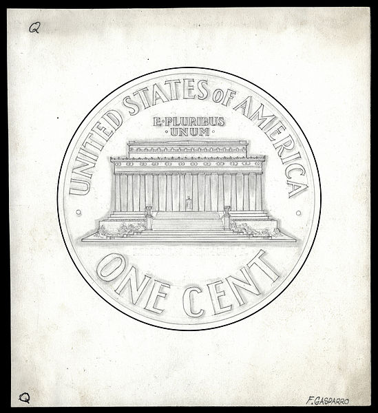 File:GASPARRO, Frank design artwork for reverse of US Lincoln cent (Lincoln Memorial).jpg