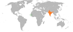 Gambiya ve Hindistan'ın konumlarını gösteren harita