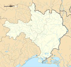 Mapa konturowa Gard, u góry znajduje się punkt z opisem „Saint-Victor-de-Malcap”
