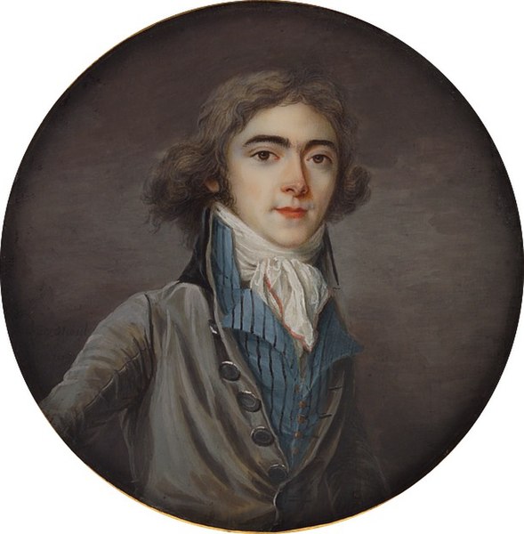 File:Gentleman in Grey Coat with Striped Blue Waistcoat - by Louis Narcisse Jacob, Marquis d´ Aigremont.jpg