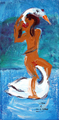 Giordano Macellari - "Leda and the swan" (Leda e il Cigno) X0074MIAT, 2003 - Acrylic on canvas - cm 60x120