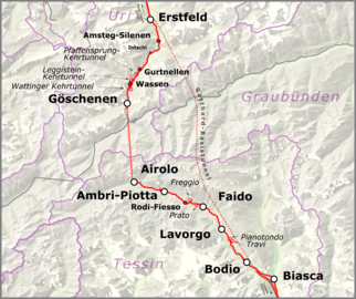 railway lines: Alte Gotthardbahn und Basistunnel