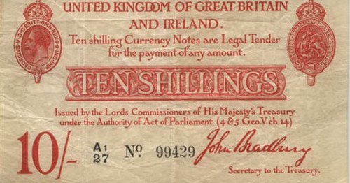 Obverse side of the 10/– Treasury note.