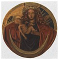 HUA-206836-Afbeelding van de gebeeldhouwde en gepolychromeerde ronde steen met de afbeelding van de gekroonde Maria op een maansikkel met het Christuskind in haa.jpg