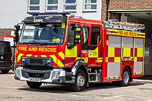 Volvo fire appliance at Havant fire station Hampshire and Isle of Wight Fire and Rescue Service GK21 BXP.jpg