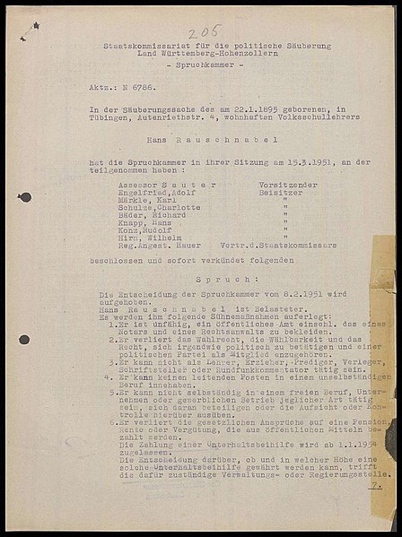 File:Hans Rauschnabel Spruchkammerurteil 1951 Seite 1.jpg
