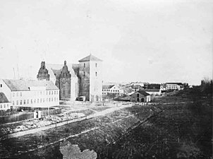 Kyrkan innan ombyggnaden av tornet 1888.