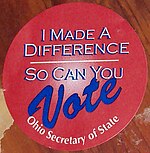 sticker passed out to Ohio voters I made a difference, Ohio Secretary of State.JPG