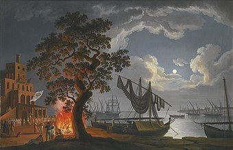 Ein Zollhaus bei Mondschein mit Tänzern und Musikern (1780)