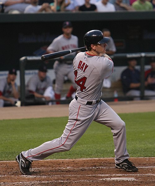 Bay batting for the Red Sox on August 18, 2008