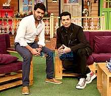 Sharma with Karan Johar on the sets of the show Karan Johar snapped on sets of The Kapil Sharma Show.jpg