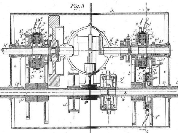 Electromagnetic gearbox from Krebs's car patent of 1896