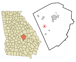 Localisation dans le comté de Laurens et dans l'État de Géorgie