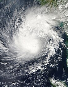 Cyclone Lehar near the Andaman and Nicobar Islands on November 25, 2013. The cyclone does not have an eye and its shape resembles an oval.