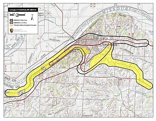 Map of Lexington II Battlefield core and study areas by the American Battlefield Protection Program. Lexington II Battlefield Missouri.jpg