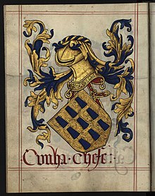the traditional Cunha coat of arms from the Livro do Armeiro-Mor. Livro do Armeiro-Mor, Cunha (fl 51v).jpg