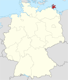 Deutschlandkarte, Position des Landkreises Rügen hervorgehoben