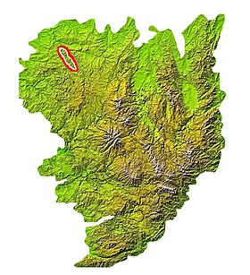 Localização das montanhas Guéret no mapa do Maciço Central.