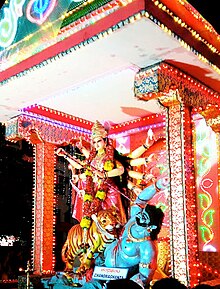 Idol of Chandraghanta, one of the nine forms of goddess Parvati on tableaux during the procession. Mangalore Dasara.jpg