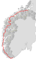 E39's ruteforløb i Norge.