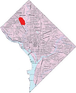 Karte von Washington, DC, mit rot markierten Forest Hills