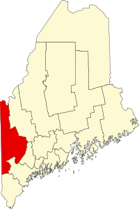 Map of Mejn highlighting Oxford County