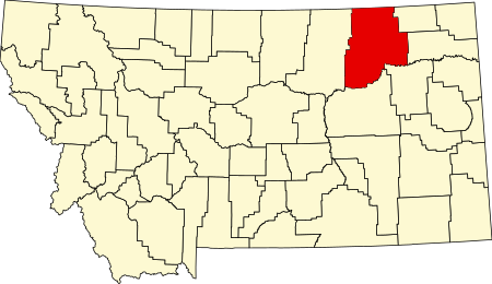 Location of Valley County in Montana Map of Montana highlighting Valley County.svg