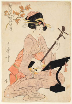 Samiszen ábrázolása Kitagava Utamaro metszetén