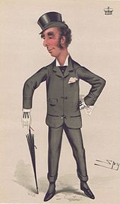 Vanity Fair caricature of John Douglas, 9th Marquess of Queensberry. The caption reads "A good light weight". Marquess of Queensberry 10 November 1877.jpg
