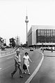 Marx-Engels-Platz and the Palace of the Republic in East Berlin in the summer of 1989. The Fernsehturm (TV Tower) is visible in the background.
