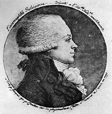 Maximilien Robespierre, physiognotrace by Chrétien, the inventor.[139] By adjusting the needles of a pantograph he achieved a reduction ratio. This device was connected to an engraving needle. Thus it enabled the production of multiple portrait copies.[140]