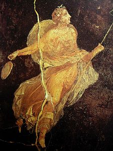 Roman fresco from w:Pompeii showing a w:Maenad in silk dress, 1st century AD